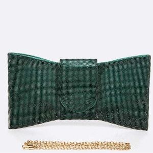 Rhinestone Pave Stone Bow Clutch Bag
